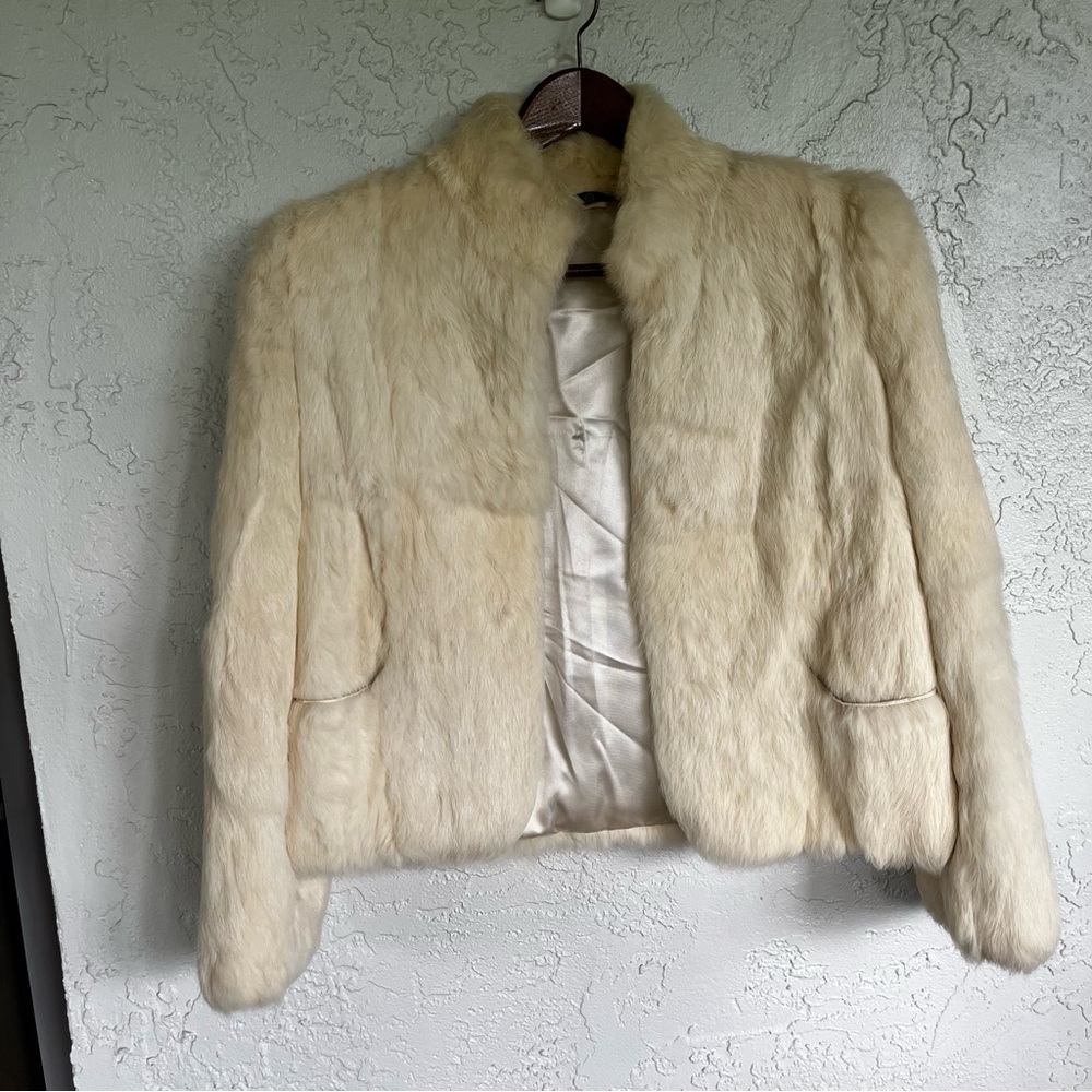 Vintage Ivory Rabbit Fur Teddy Jacket Size S